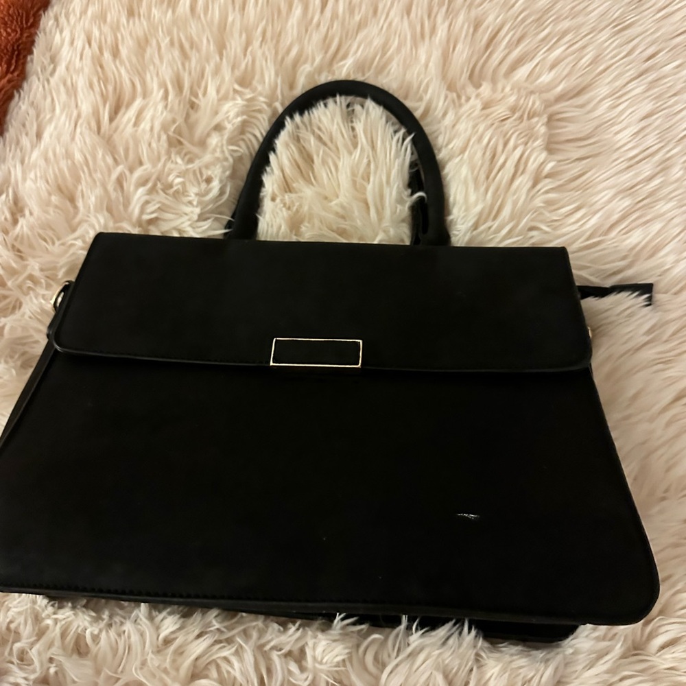 Vegan black suede tote bag